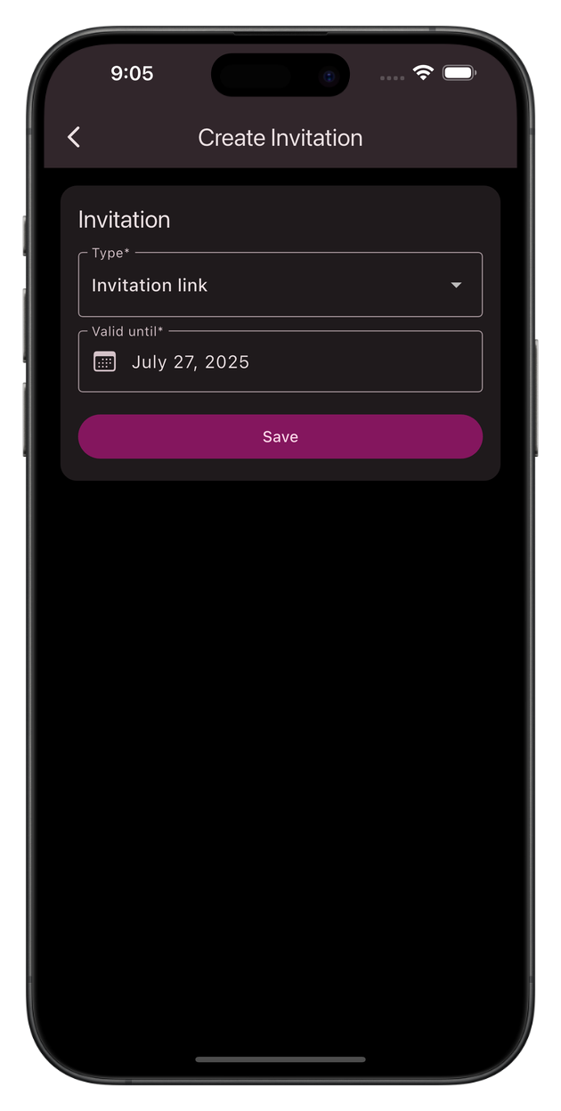 Screenshot create invitation