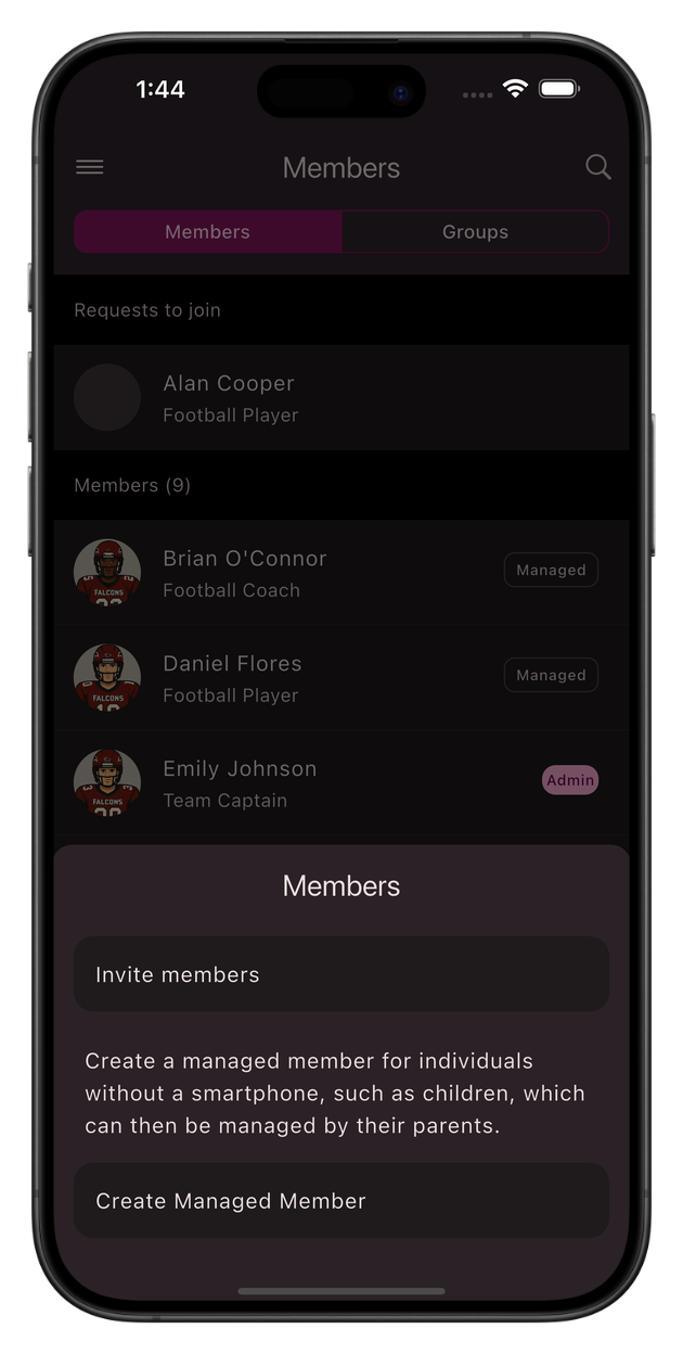 Screenshot create managed member