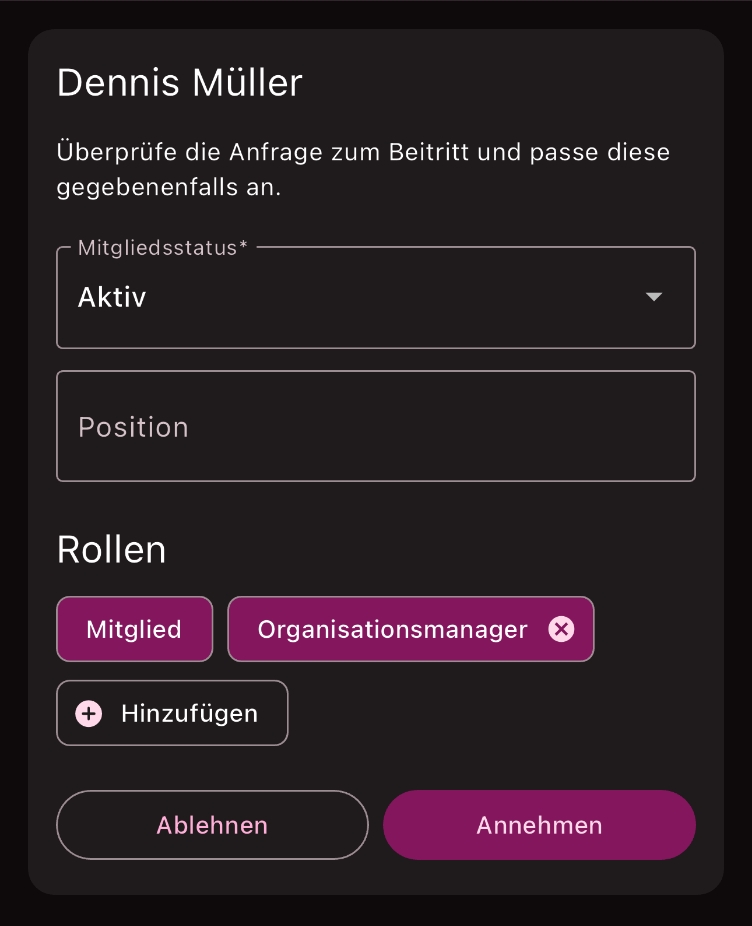 Detail Ansicht der Anfrage zum Beitritt