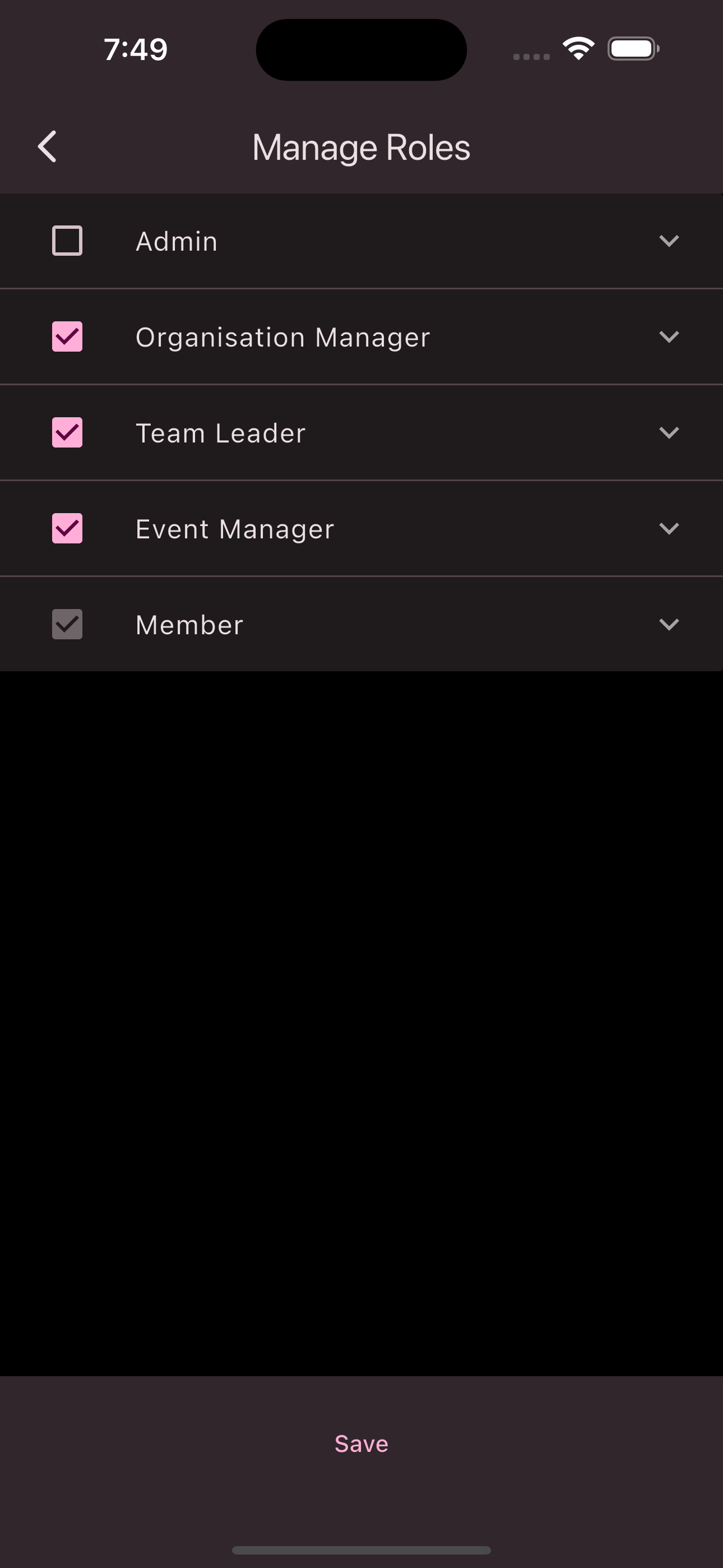 Change Role Screen