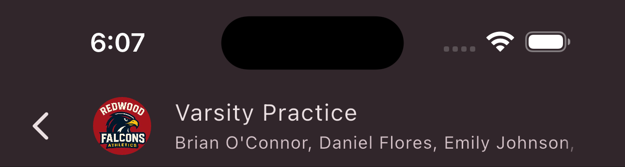 Group name in the top navigation bar