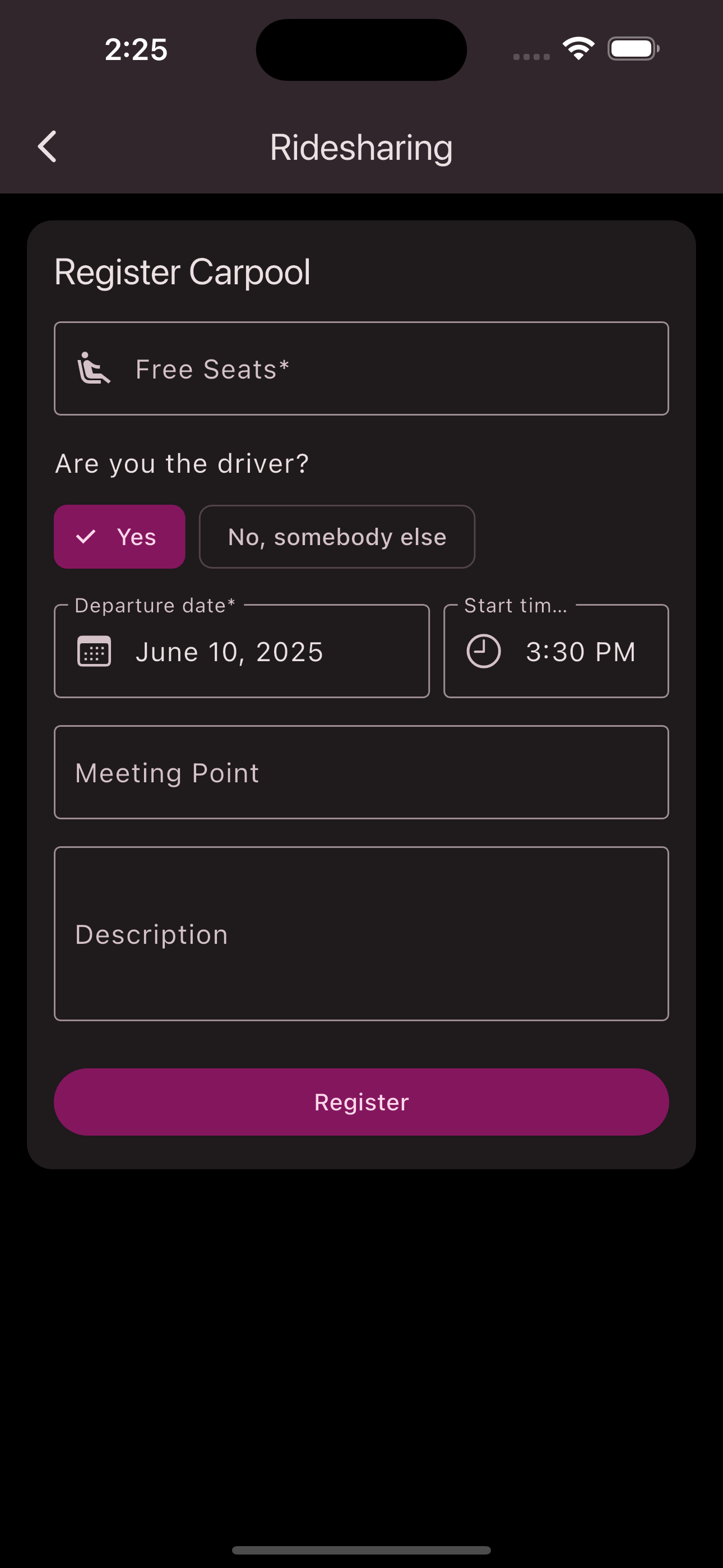 Carpools input form