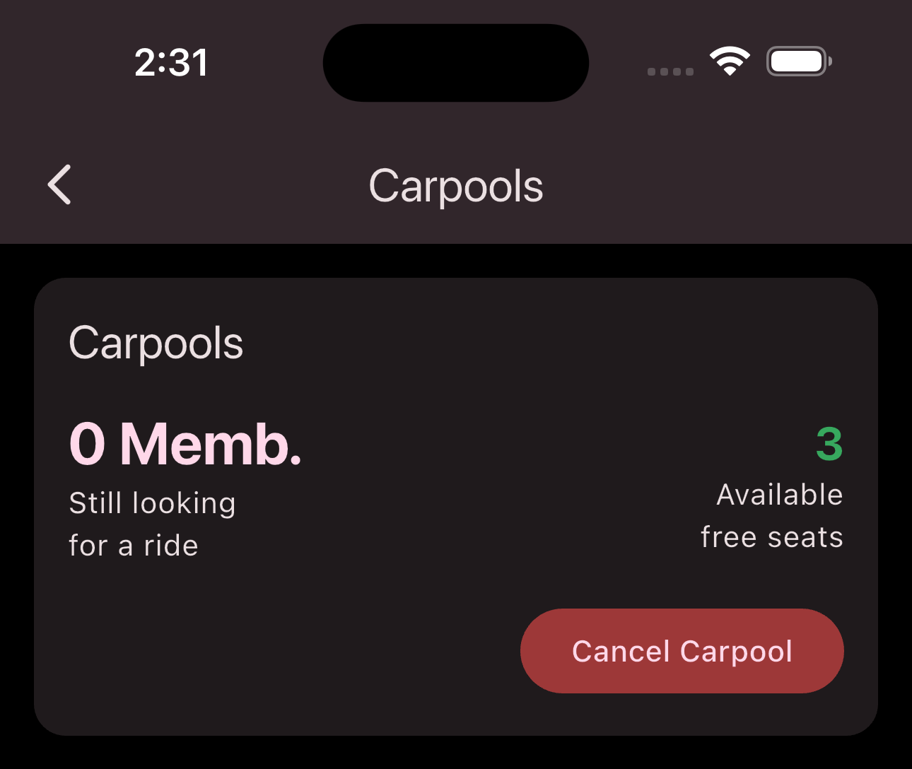 Carpools menu item