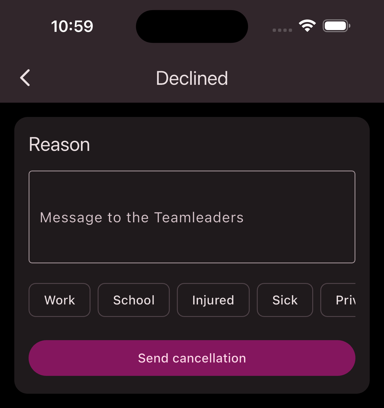 Decline reason