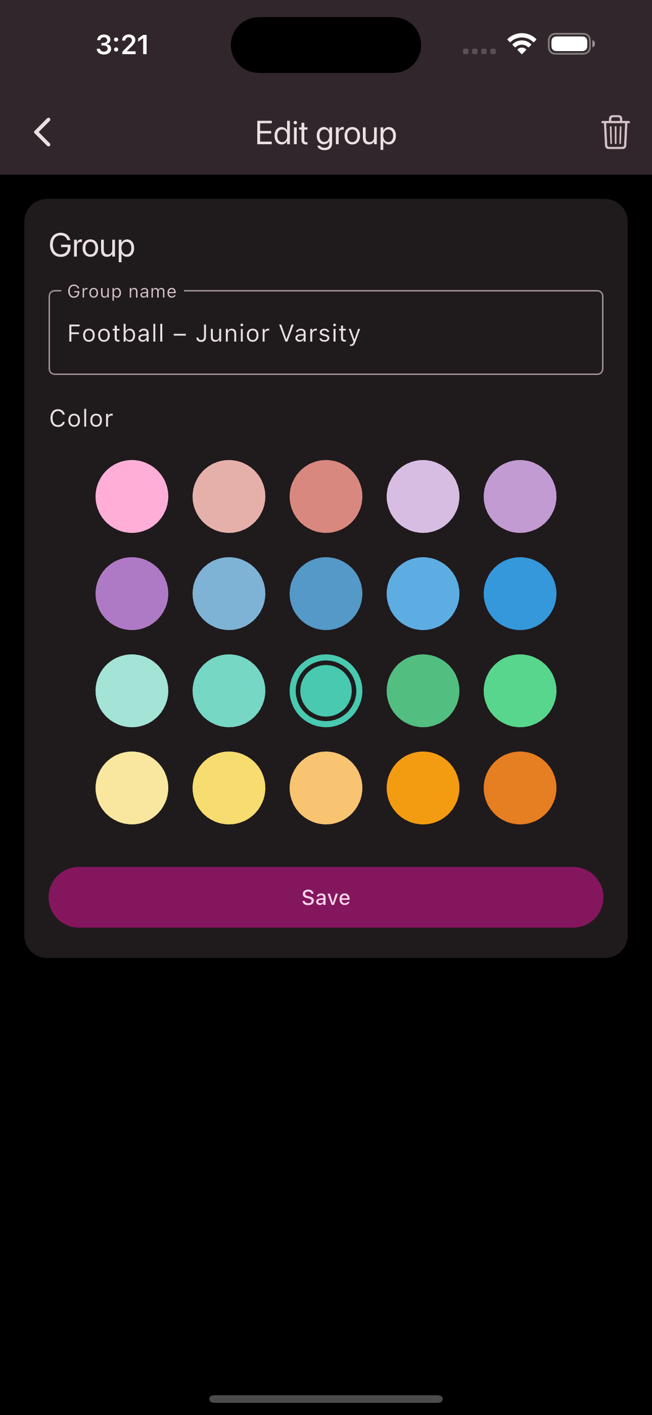 Delete group button