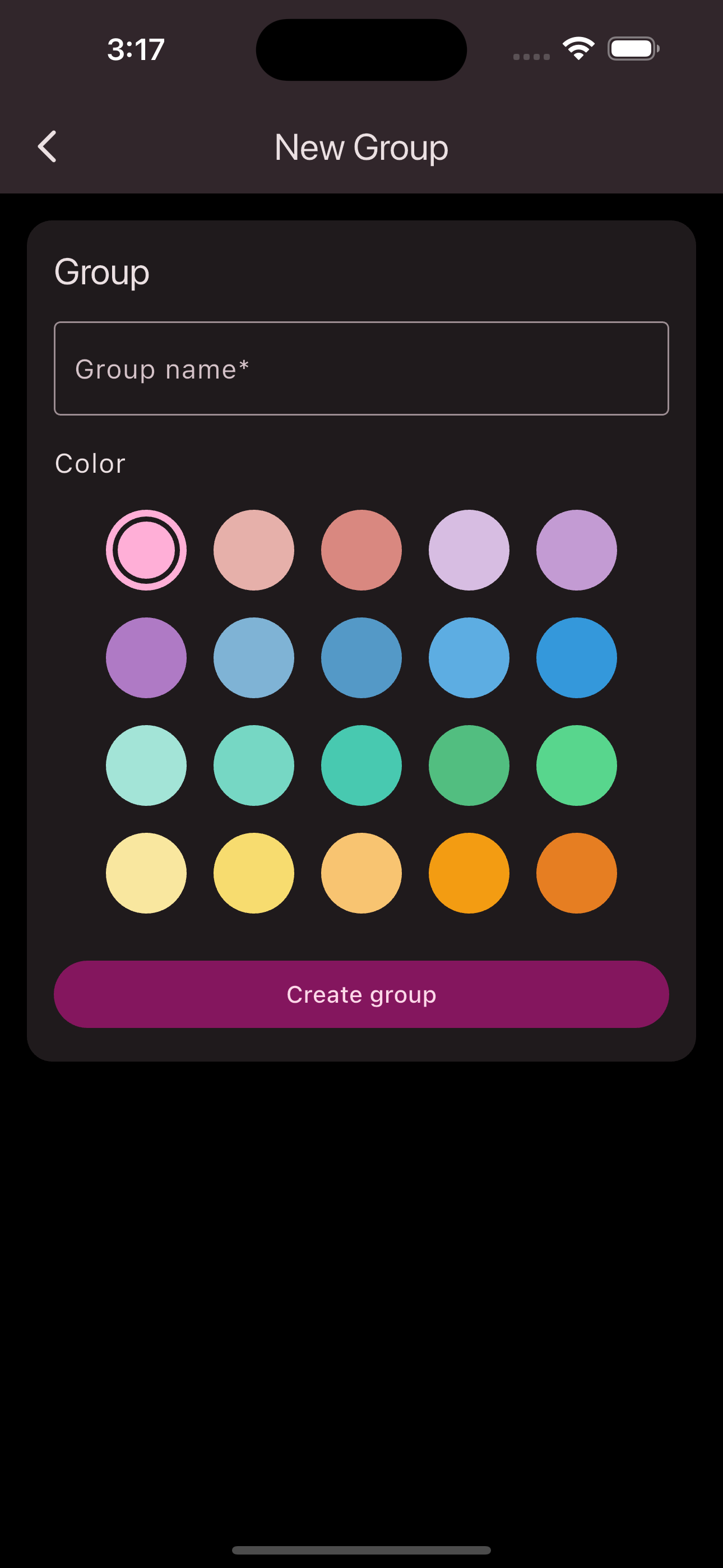 Input form to create a group