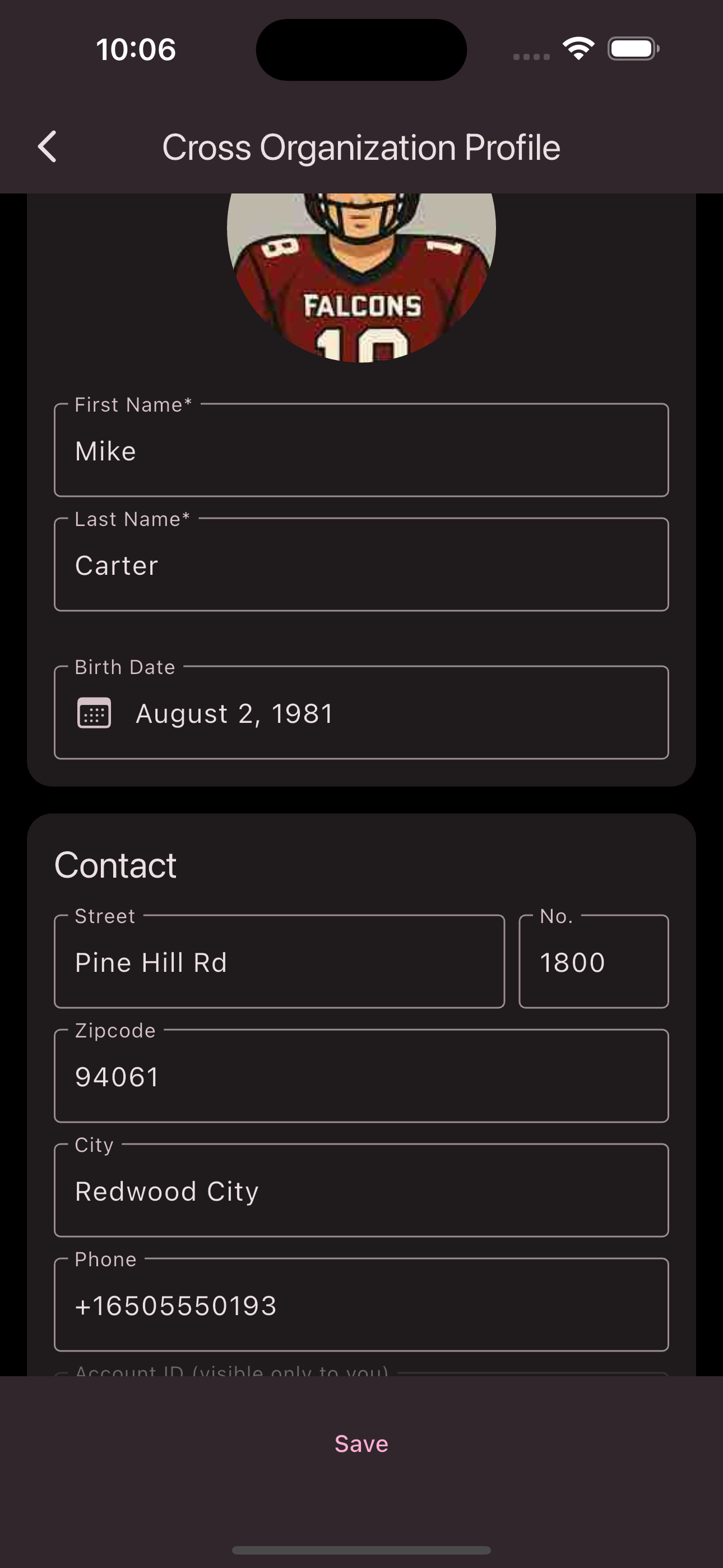 Input form for profile information