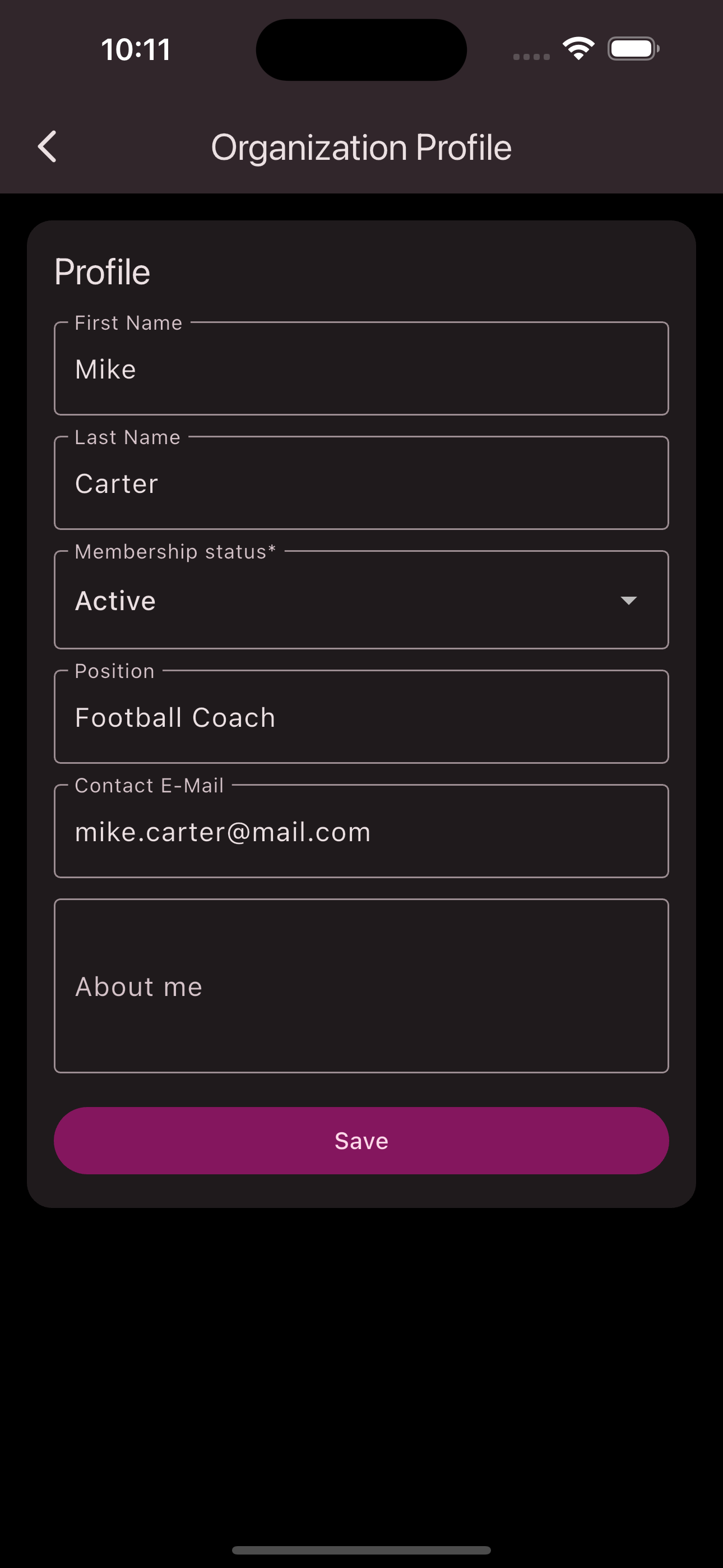 Input form for profile information