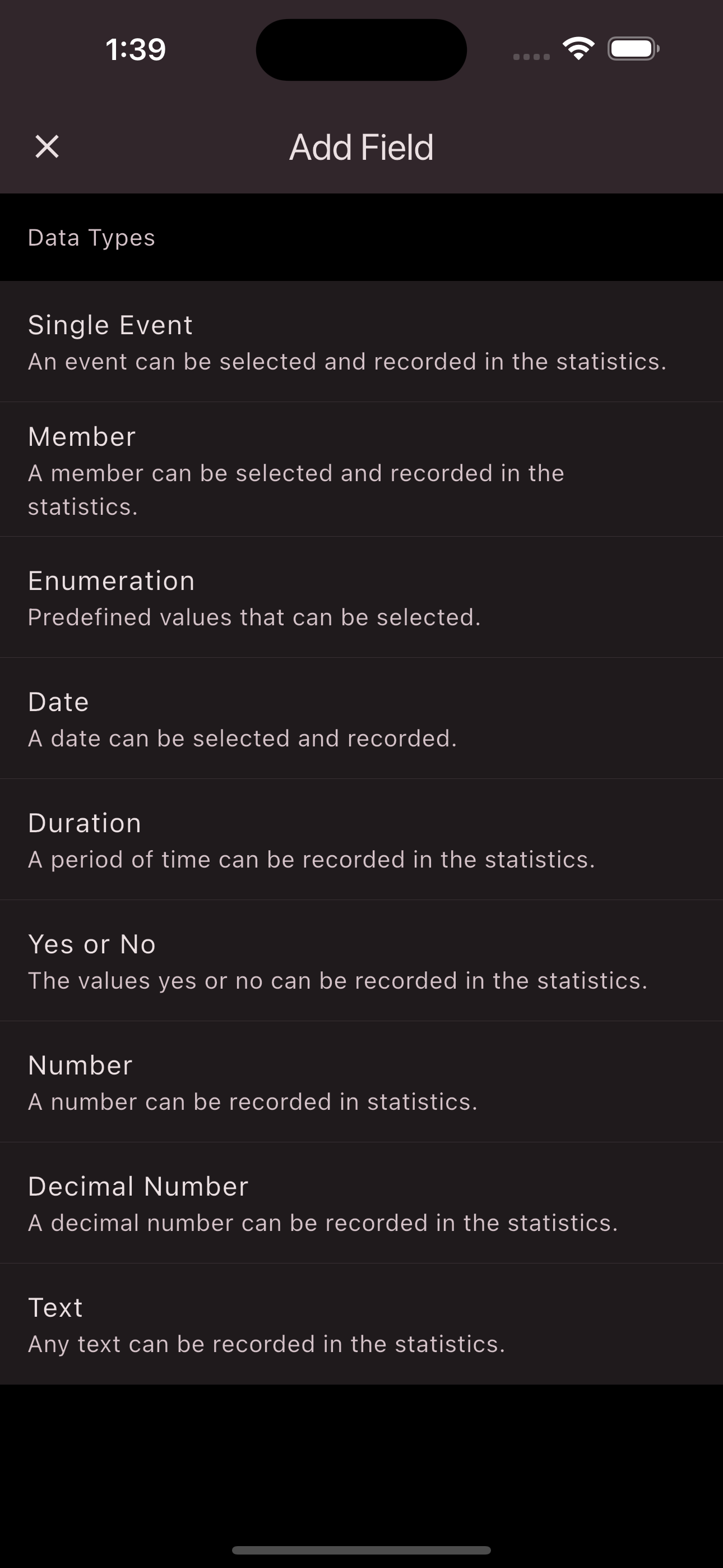 Data types of a statistic