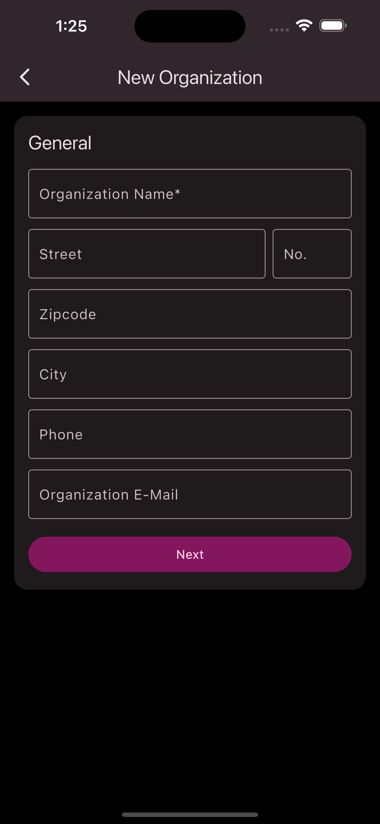 Input form for club information