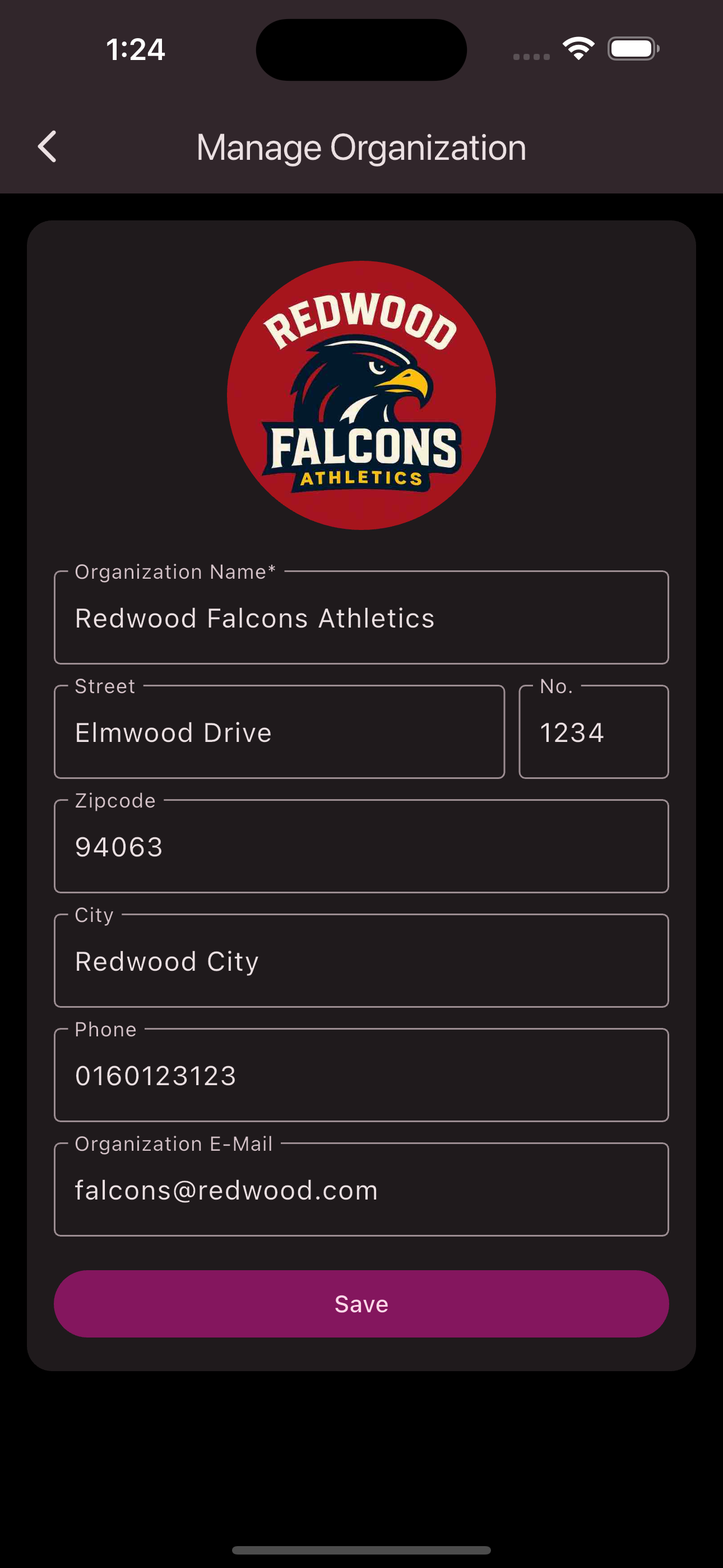 Input form for club information